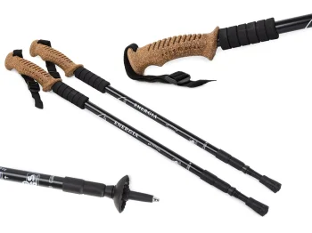 Skandināvu teleskopiskās nūjošanas staigāšanas nūjas 2 gab. ar korķa rokturi, Melns | Anti-Shock Nordic Walking...