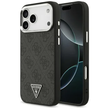 Guess 4G Triangle Logo MagSafe vāciņš iPhone 17 Pro Max / 18 Pro Max, melns/sudraba