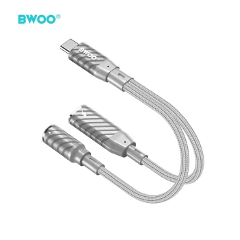 BWOO BZ67 adapteris 2in1 USB-C uz 3.5mm un USB-C PD 65W pelēks
