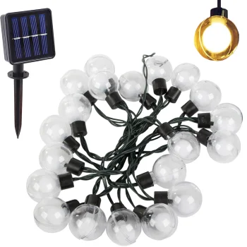 Saules bateriju dārza virtene 20 LED, silti balta
