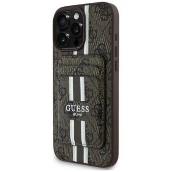 Guess 4G Stripes vāciņš iPhone 16 Pro Max ar MagSafe maku, brūns