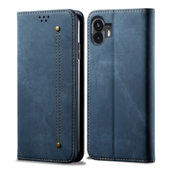 Nothing Phone 2 Jeans Cloth Texture Magnetic Book Case Cover, Blue | Telefona Vāciņš Maciņš Apvalks Grāmatiņa