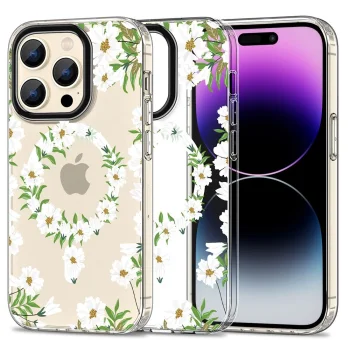 Tech-Protect iPhone 15 Pro vāciņš MagMood MagSafe, baltas margrietiņas