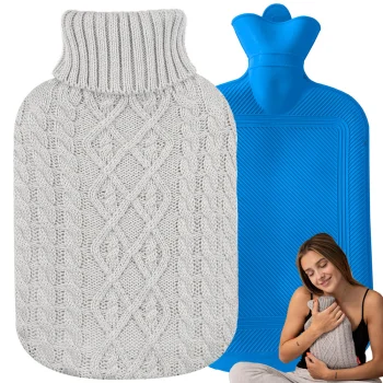 Gumijas termofors ar adīta džempera pārvalku 2 l, 34 x 19 cm, pelēks