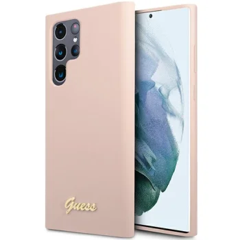 Guess Silicone Vintage Gold Logo vāciņš Samsung Galaxy S23 Ultra, rozā