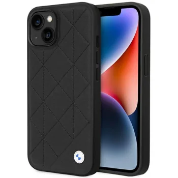 BMW iPhone 14 vāciņš Leather Quilted, melns