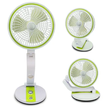 Bezvadu saliekams galda ventilators ar LED lampu, 5W, zaļš