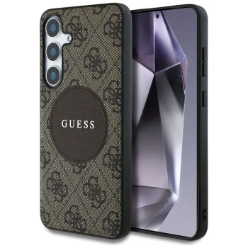 Guess 4G Round Patch Classic Logo MagSafe vāciņš Samsung Galaxy S25 Plus brūns