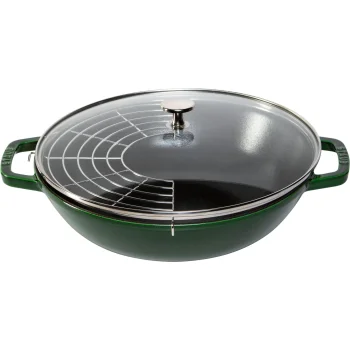 Staub čuguna vokpanna 30 cm ar stikla vāku, bazilika zaļa