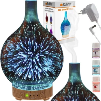 Ruhhy Gaisa mitrinātājs ar aromaterapiju un LED gaismu, 100 ml, brūns