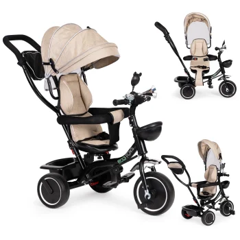 Ecotoys JM-066-9 trīsritenis ar grozāmu sēdekli un jumtiņu, smilškrāsas