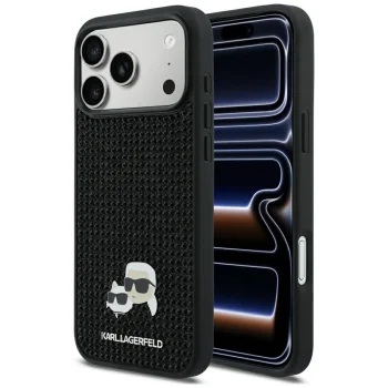 Karl Lagerfeld Rhinestones Karl&Choupette Pin vāciņš iPhone 17 Pro Max, melns