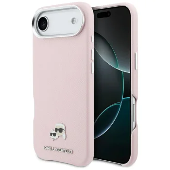 Karl Lagerfeld Karl & Choupette Head Pins Saffiano MagSafe vāciņš iPhone Air, rozā