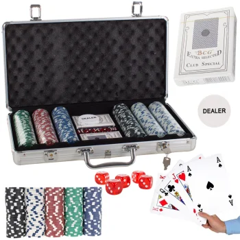 Pokera komplekts ar 300 žetoniem (bez nomināla) alumīnija koferī | Poker Texas Hold’em Game Set