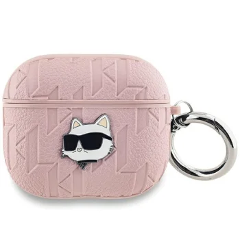 Karl Lagerfeld Monogram Choupette Head austiņu maciņš priekš AirPods 3, rozā