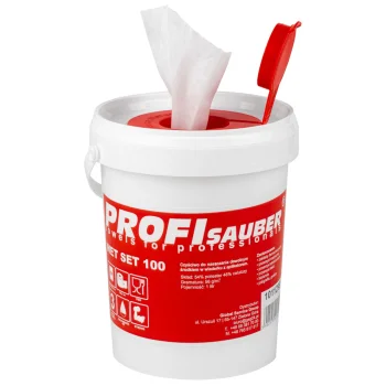 Tīrīšanas salvetes spainītī ar dozatoru ProfiSauber WET SET 100, 100 gab.