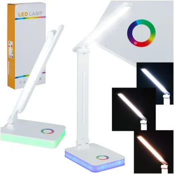 LED galda lampa ar USB, skārienvadību un RGB apgaismojumu, balta
