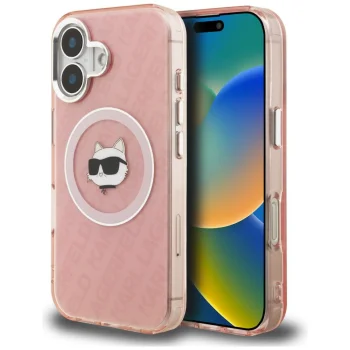 Karl Lagerfeld IML Choupette Head Logo MagSafe vāciņš iPhone 16, rozā