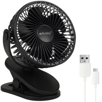 Ruhhy 00025567 bezvadu galda ventilators ar klipsi, 1200mAh, melns