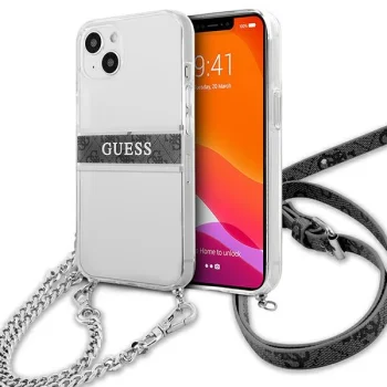 Guess 4G Gray Strap Silver Chain vāciņš iPhone 13 mini, caurspīdīgs