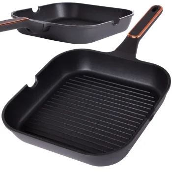 Grilpanna ar nepiedegošu pārklājumu, indukcijai un gāzei, 28cm, melna