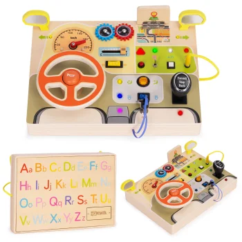 Ecotoys Koka sensorā attīstošā tāfele ar LED, Auto motīvs, 14 elementi