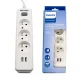 Philips SPN3032WA/60 pagarinātājs, 3 ligzdas + 2 USB, 2m, balts
