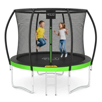 4FIZJO dārza batuts bērniem PRO 252 cm 8FT ar tīklu un kāpnēm, zaļš/melns