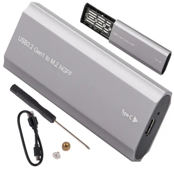 M.2 SATA NGFF cietā diska korpuss USB 3.1 Type-C 2230-2280mm, sudraba
