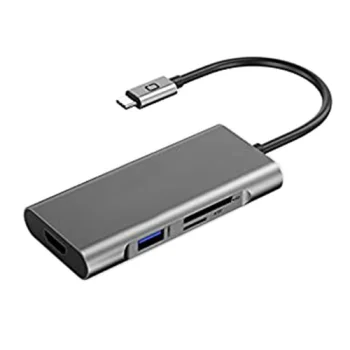 USB Type-C adapteris – 3x USB 3.0, Type-C PD, HDMI, SD, TF, pelēks