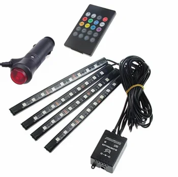 RGB LED auto salona apgaismojums 4x9 ar tālvadības pulti
