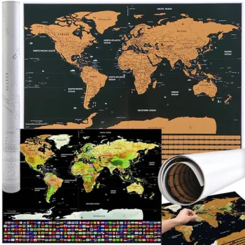 Nokasāmā Ceļotāja Pasaules Karte Plakāts 82x59cm, Lieliska dāvana 23443 | World Map Scratch Card