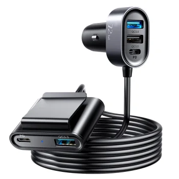 Auto lādētājs Joyroom JR-CL05 2x PD + 2x QC 3.0 72W ar 1.5 m vadu, melns