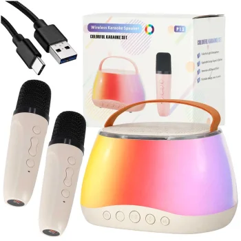 Karaoke komplekts ar Bluetooth skaļruni, RGB LED un 2 mikrofoniem, USB
