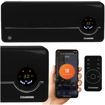Sienas gaisa aizkars Kaminer AIRO 2000W ar WiFi un pulti, melns
