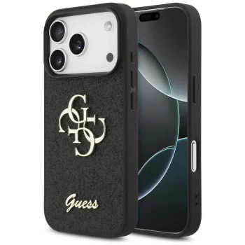 Guess Fixed Glitter Big 4G vāciņš iPhone 17 Pro / 18 Pro, melns