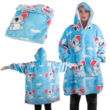 Silta džempera-segas tipa jaka Koala ar kapuci, oversize, zila