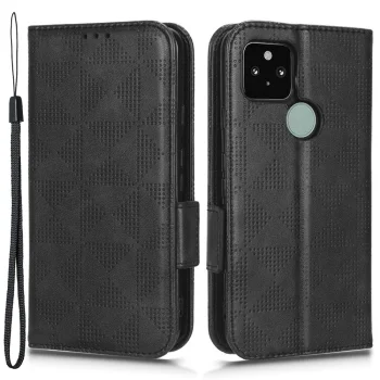 Google Pixel 5 Triangle Pattern Flip Case Wallet Cover, Black | Telefona Vāciņš Maciņš Apvalks Grāmatiņa