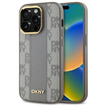 DKNY iPhone 14 Pro vāciņš Leather Checkered Mono Pattern MagSafe, bēšs