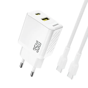 Dudao A27MaxCEU PD QC 35W lādētājs ar USB-A un USB-C portu un USB-C kabeli, balts