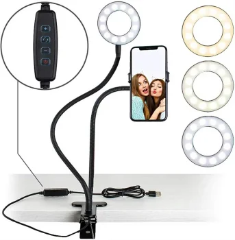 LED riņķa lampa selfijiem ar telefona turētāju, 40 gab. iepakojums