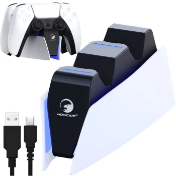 PS5 DualSense divu pultu uzlādes stacija, melnbalta