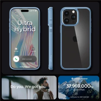 Spigen iPhone 15 Pro Max vāciņš Crystal Hybrid, caurspīdīgi zils