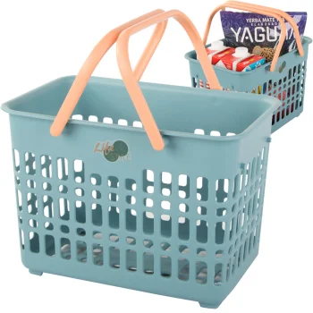 Plastmasas iepirkumu grozs ar nolaižamiem rokturiem, 29x19x20.5 cm, dažādas krāsas