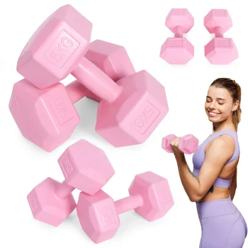 Modernhome HCD-10-PK sešstūra hanteles, 2 x 5 kg, rozā