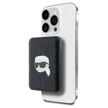 Karl Lagerfeld Karl Head Pin MagSafe ārējais akumulators 5000 mAh, KLPB5FPGKSKIHK, melns