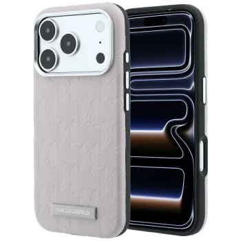 Karl Lagerfeld Grained Mono Resin Logo MagSafe vāciņš iPhone 17 / 18 Pro Max, rozā