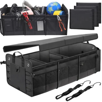 Saliekams auto bagāžnieka organizators ar stiprinājuma siksnām un kabatām, 50 l, melns