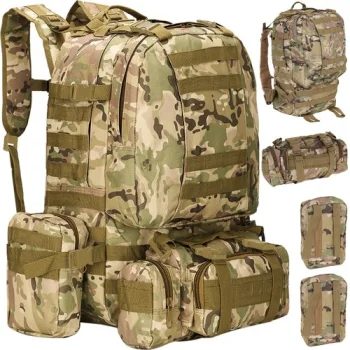 Militārā mugursoma ar noņemamām kabatām 45 l + 3.5 l, kamuflāžas raksts