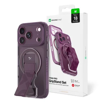 Vāciņš AmazingThing Titan Pro iPhone 18 Pro Max ar statīvu un MagSafe, violets